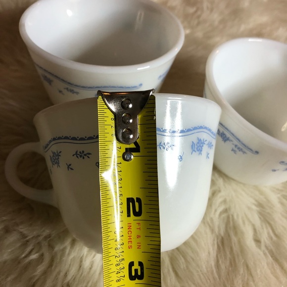 3 Vintage Pyrex Milk Glass morning Blue Mugs - Picture 7 of 8
